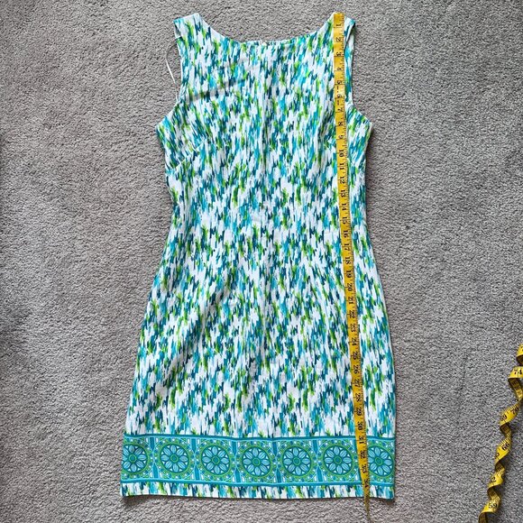 PERCEPTIONS PETITE |  Sleeveless Sheath Dress | Green Blue White | Size:… - Picture 6 of 7